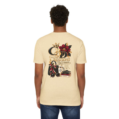 T‑Shirt — CBD Creations Floral Logo Tee (Books, Crown & Coffee Design)