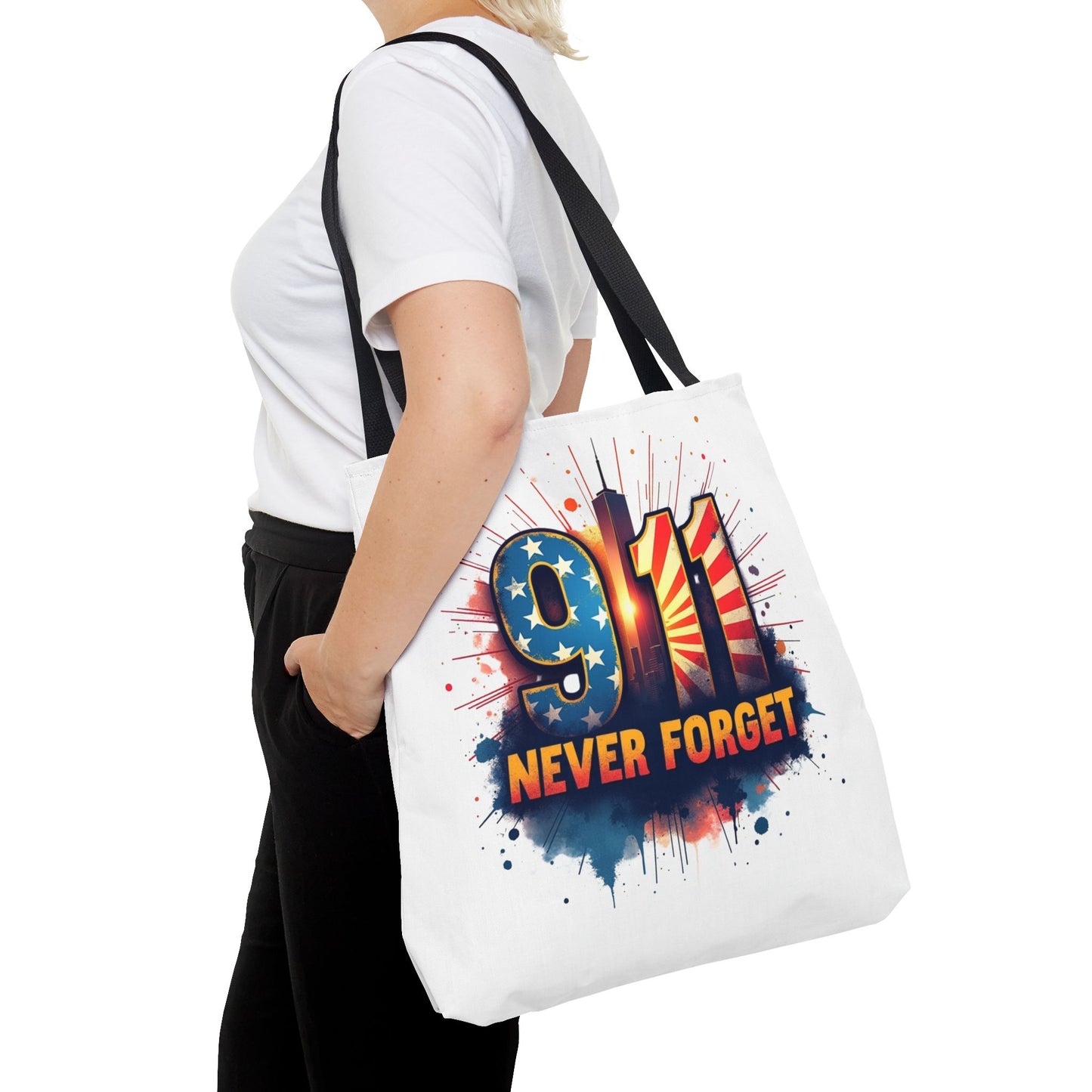9/11 Never Forget Tote Bag — Patriotic Memorial Tribute Tote