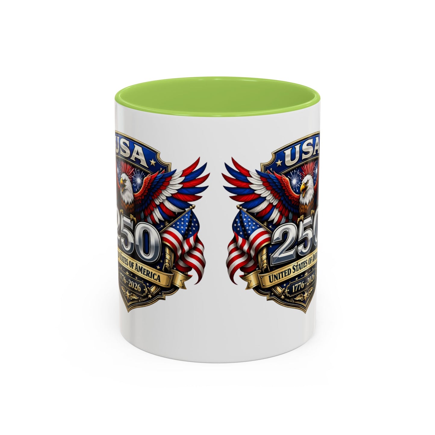 USA 250th Anniversary Accent Coffee Mug – Patriotic Eagle & Flag 1776–2026