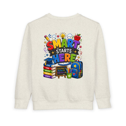 Toddler Sweatshirt — "Smart Starts Here" Back-to-School Kids Crewneck