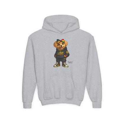 Youth Hoodie — Black Excellence Bear Graphic Sweatshirt (Kids)