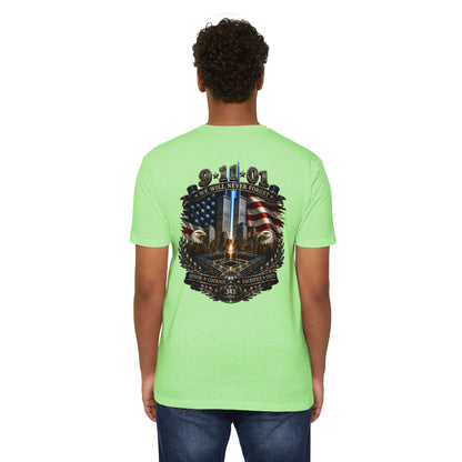 9/11 Never Forget Tribute T-Shirt — World Trade Center Memorial Tee