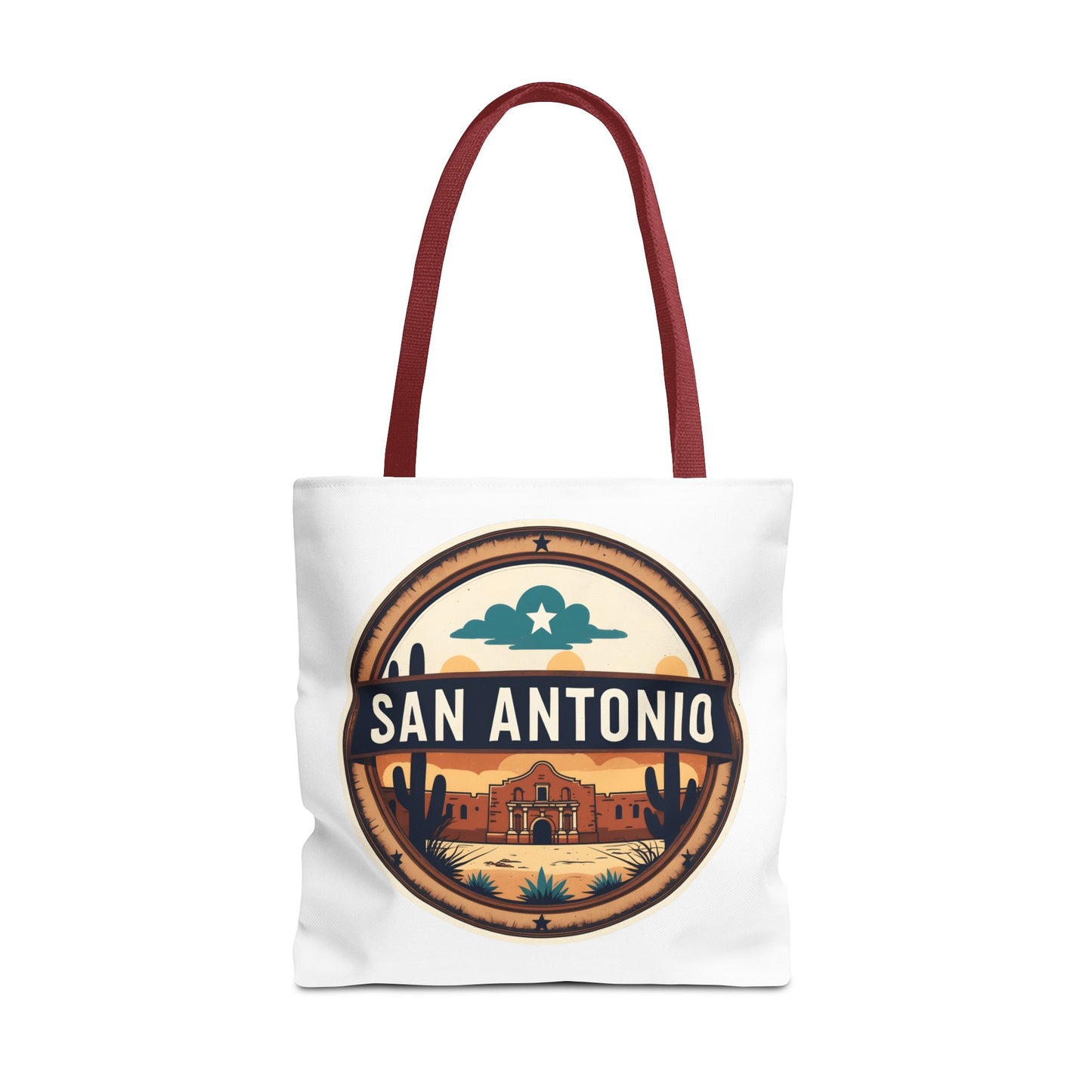San Antonio Vintage Badge Tote Bag — Retro Texas Travel Market Tote