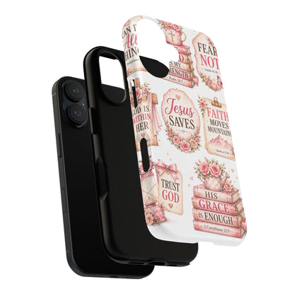 Christian Faith iPhone Tough Magnetic Case — 'Jesus Saves' Floral Scripture Design (Fear Not, Faith Moves Mountains)