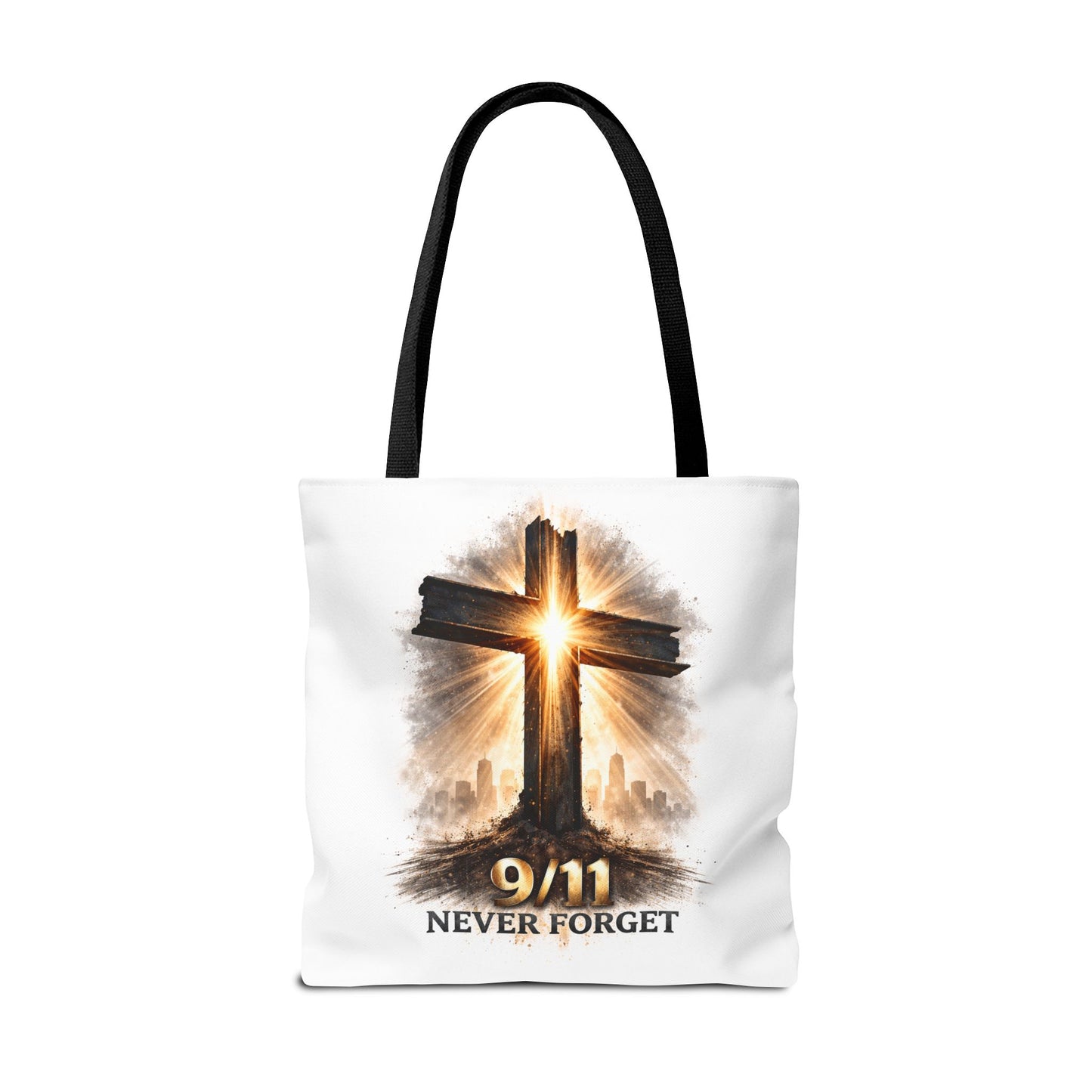 9/11 Never Forget Cross Memorial Tote Bag — Patriotic Remembrance Shopper