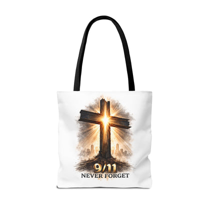 9/11 Never Forget Cross Memorial Tote Bag — Patriotic Remembrance Shopper