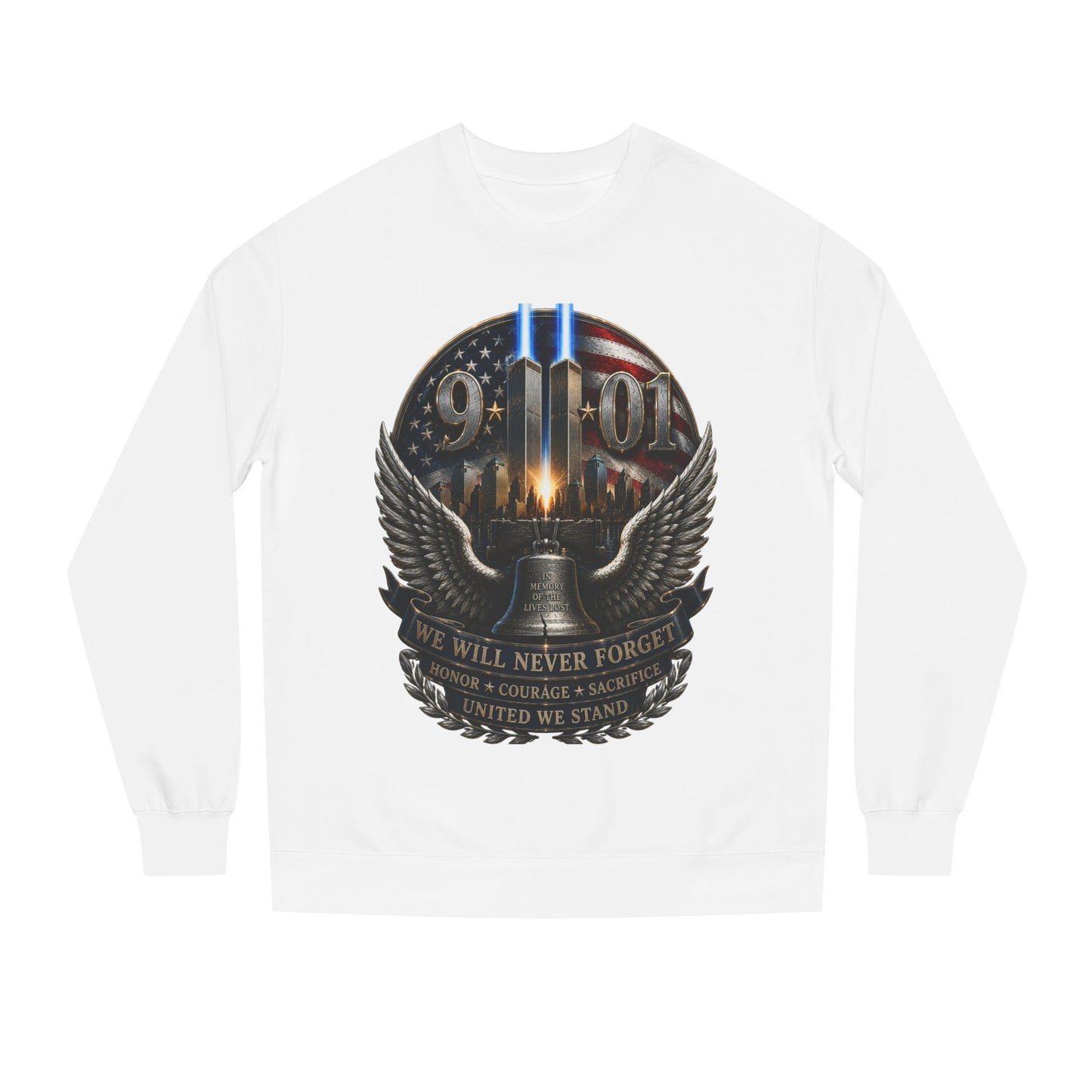 9/11 Memorial Sweatshirt — We Will Never Forget Tribute Crewneck