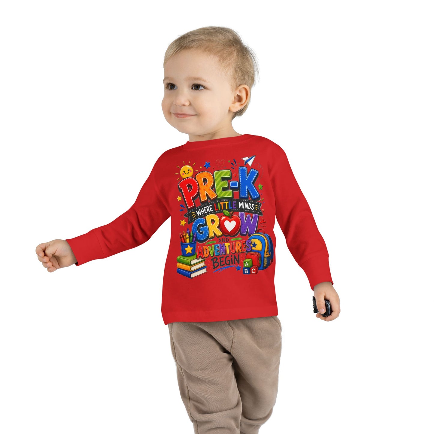Pre-K Toddler Long Sleeve Tee – "Where Little Minds Grow and Adventures Begin" Back-to-School Shirt