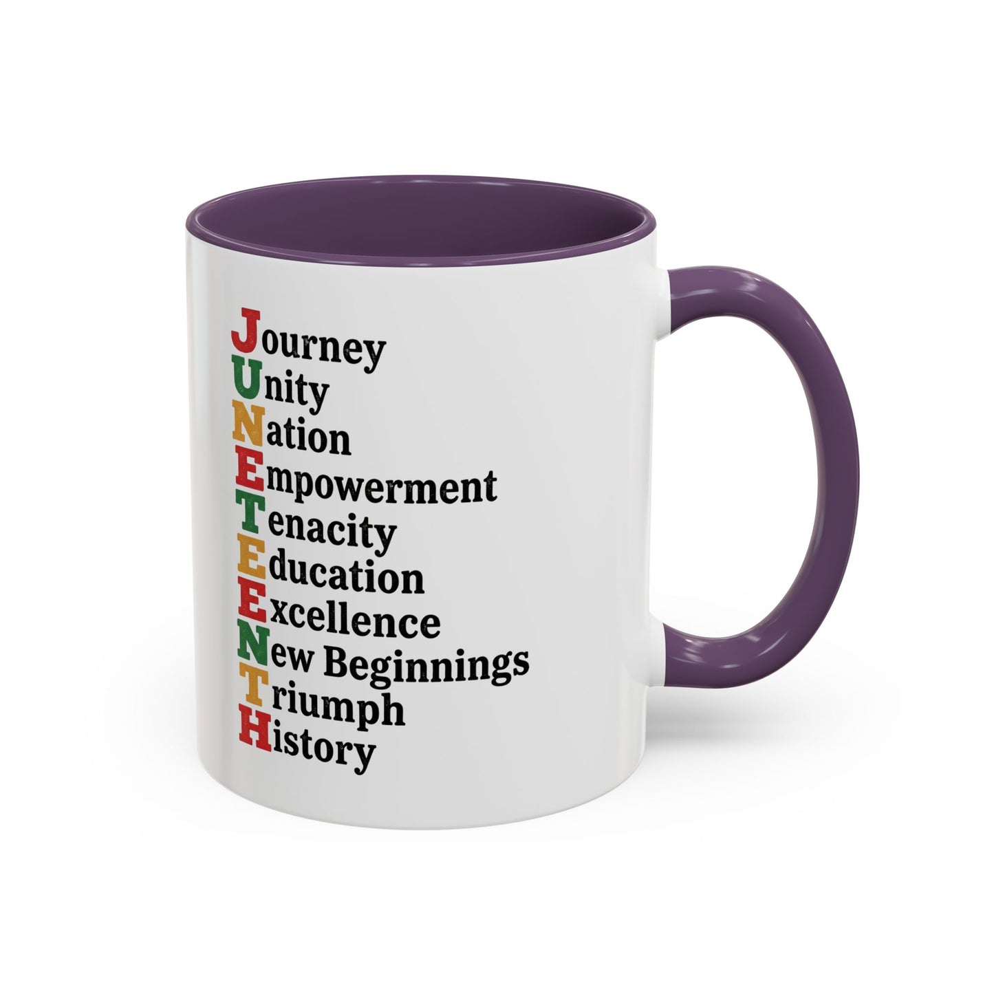 Juneteenth Acronym Accent Coffee Mug – Journey Unity Nation Empowerment (11/15oz)