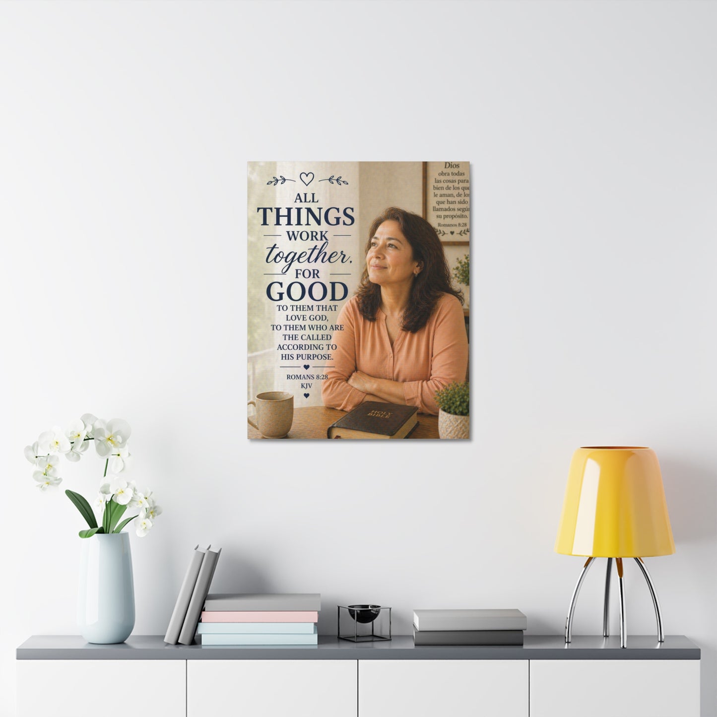 All Things Work Together For Good Stretched Canvas – Romans 8:28 Inspirational Christian Wall Art