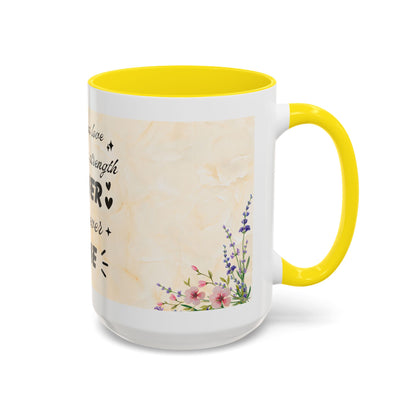 Mother Home Coffee Mug — Floral 'She Gave Us Love, She Gave Us Strength' Accent Mug