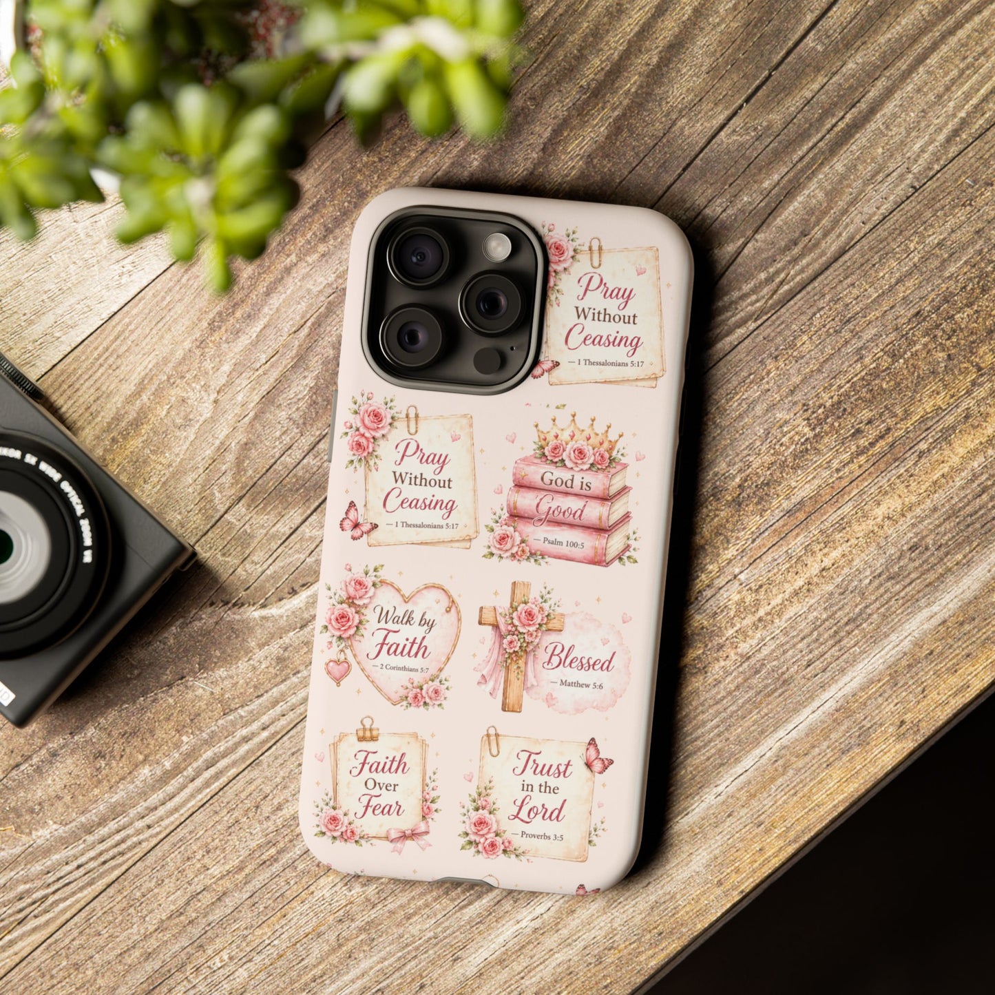 Christian Floral Phone Case — "Pray Without Ceasing" Faith Cross Design