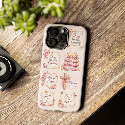 Christian Floral Phone Case — "Pray Without Ceasing" Faith Cross Design