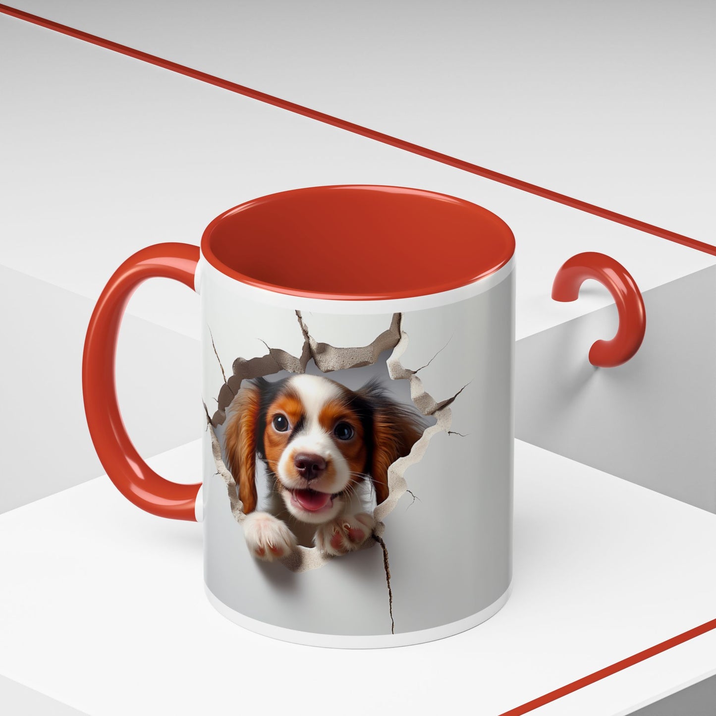 Puppy Peek 11/15oz Accent Coffee Mug — Cute Dog Breaking Through Design