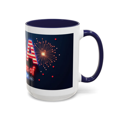 USA 250 Years of Freedom Accent Coffee Mug — Patriotic 1776–2026 Fireworks Design (11/15oz)
