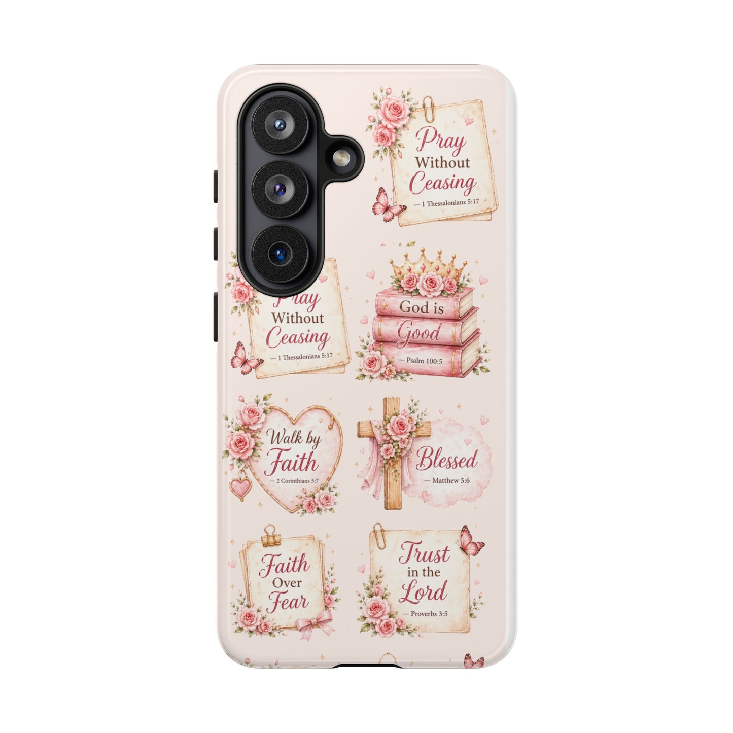 Christian Floral Phone Case — "Pray Without Ceasing" Faith Cross Design