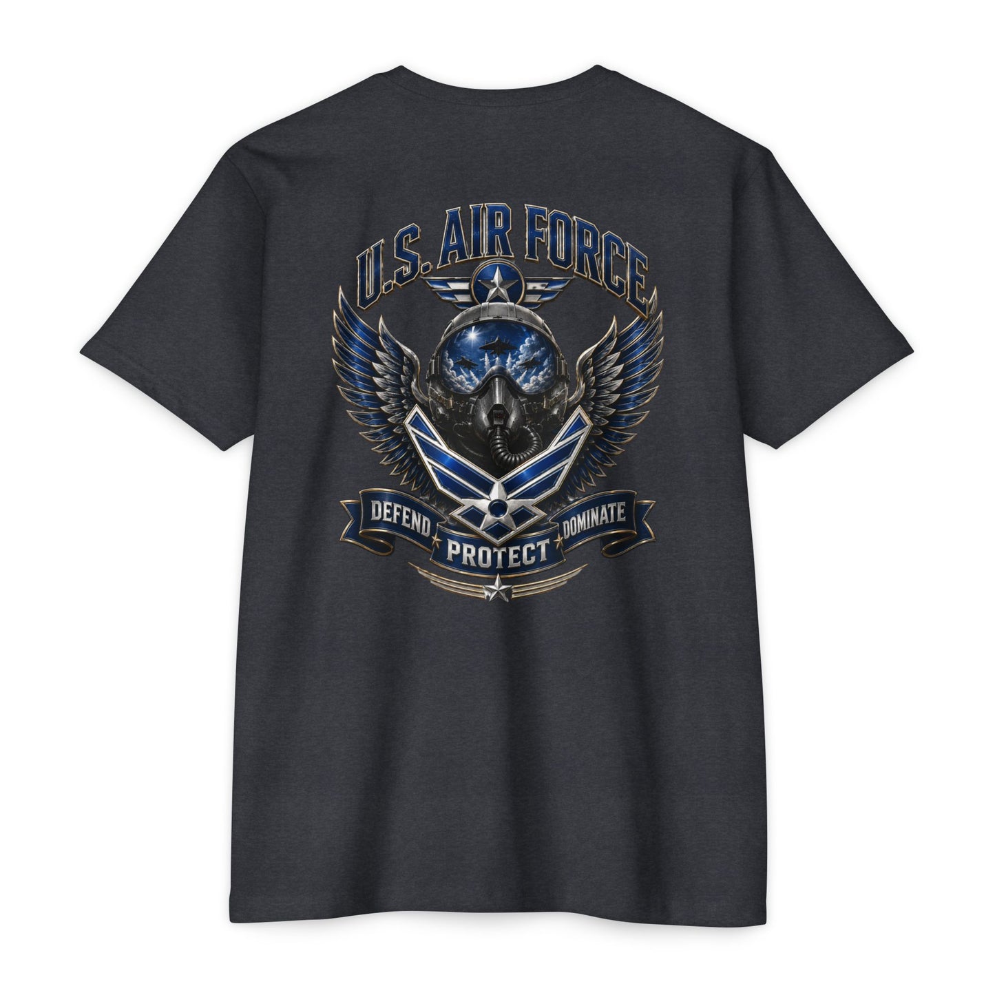 U.S. Air Force Skull Wings T-Shirt — Defend Protect Dominate Military Tee