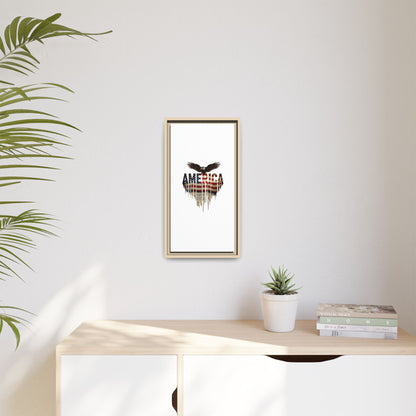 America Eagle Matte Canvas Framed Wall Art — Patriotic USA Flag Typography Print
