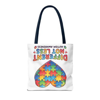 Autism Awareness Tote Bag — "Different Not Less" Puzzle Heart