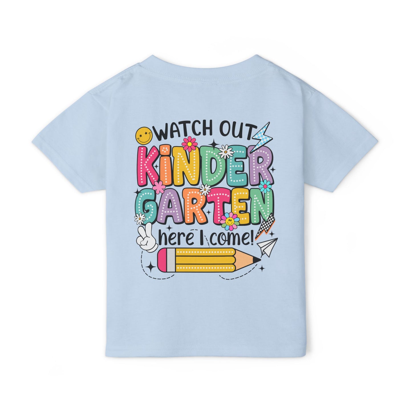 Toddler T-Shirt — "Watch Out Kindergarten Here I Come!" Back-to-School Graphic