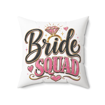 Bride Squad Decorative Pillow — Bachelorette Party Accent Cushion with Pink Diamond Design