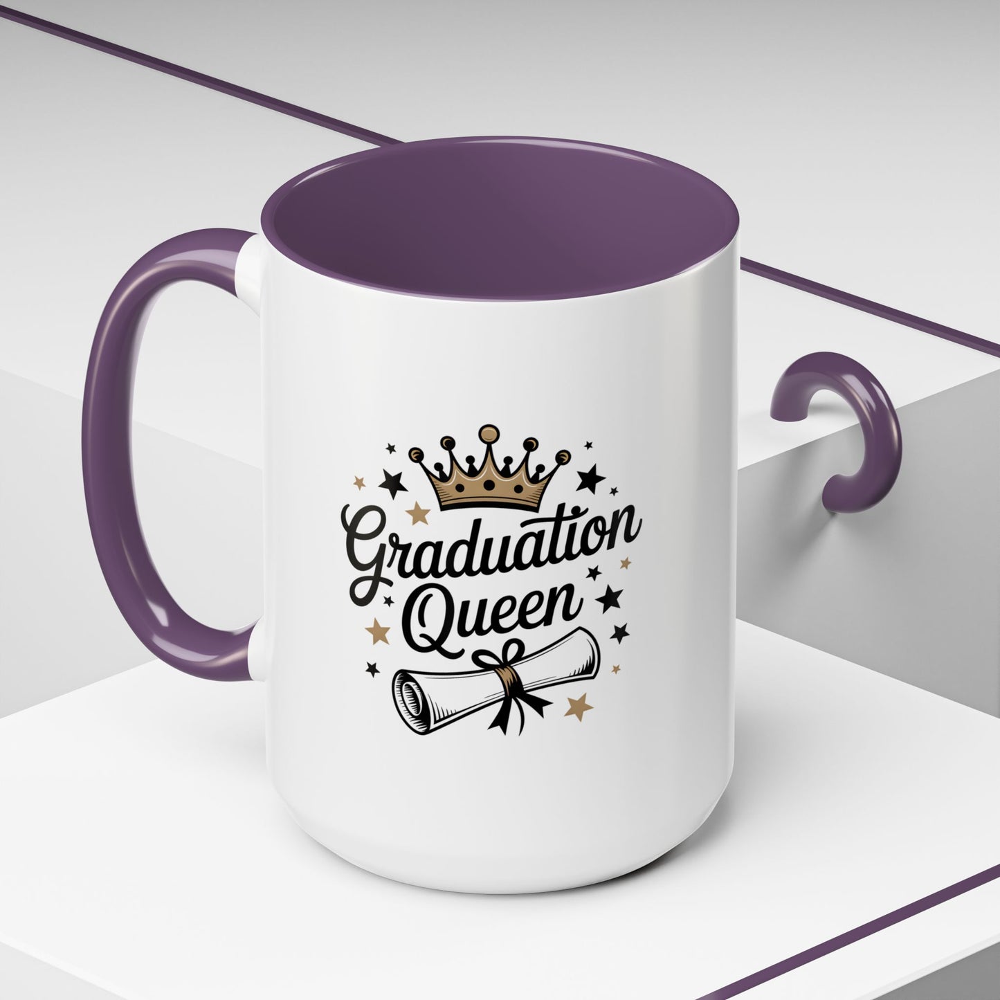 Graduation Queen Accent Coffee Mug — 11/15oz Ceramic Gift with Crown & Diploma Design
