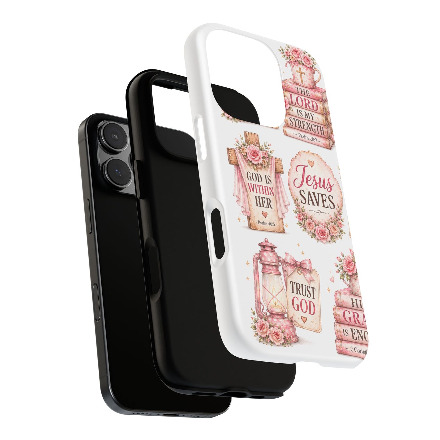 Christian Phone Case — Jesus Saves Floral Tough Case with 'God Is Within Her' & 'Trust God' Design