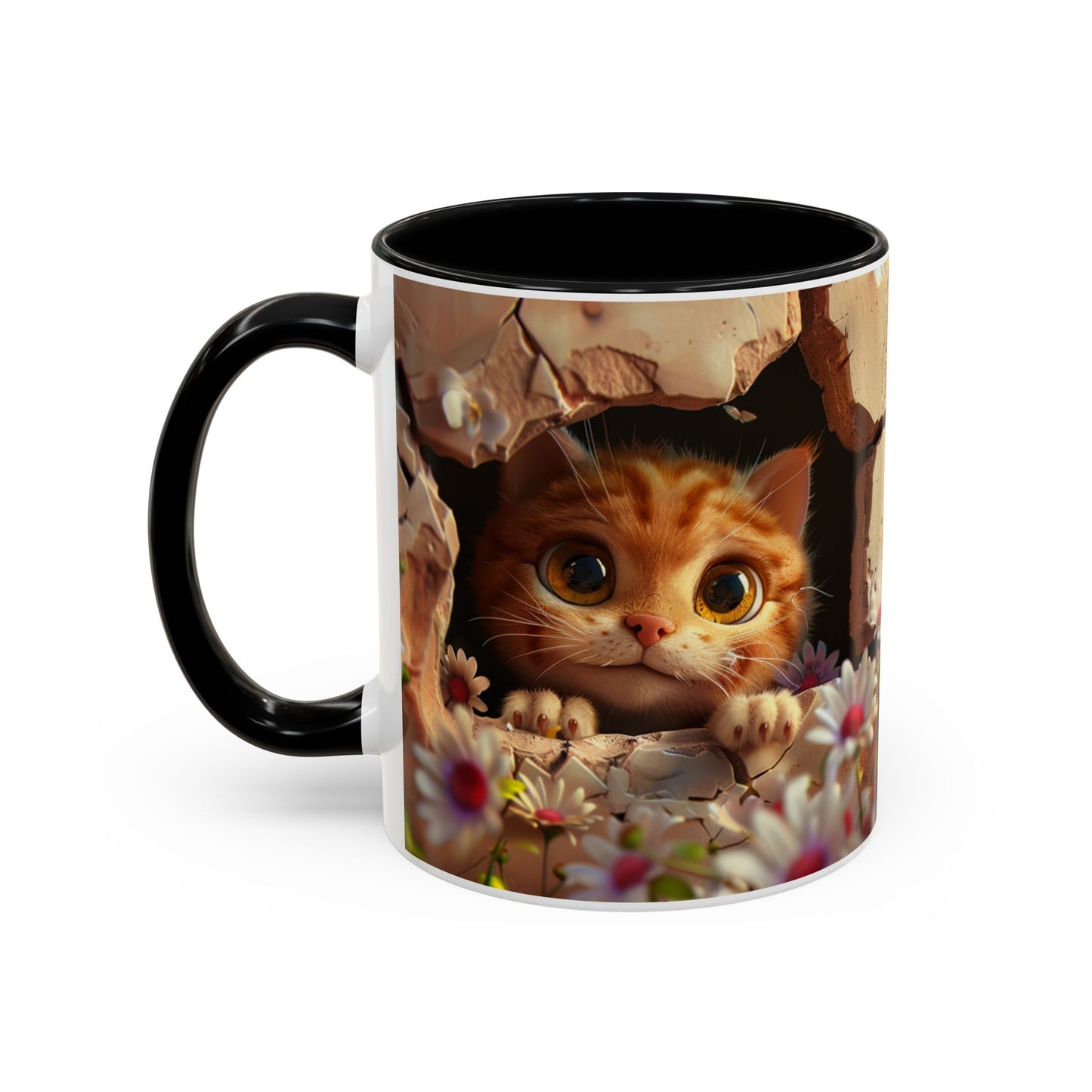 Cute Peekaboo Kitten Accent Coffee Mug — 11/15oz Floral Cat Gift