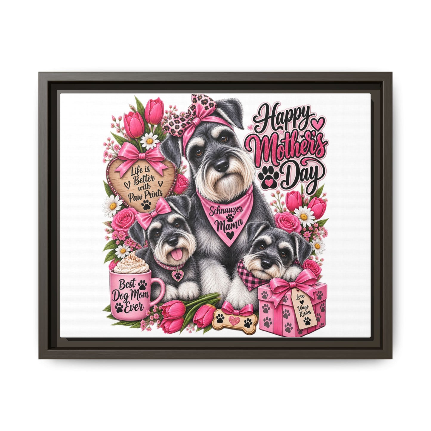 Happy Mother’s Day Schnauzer Canvas — Framed Matte Wall Art