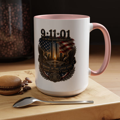 9·11 Memorial Coffee Mug — Never Forget Tribute Accent Mug (11/15oz)