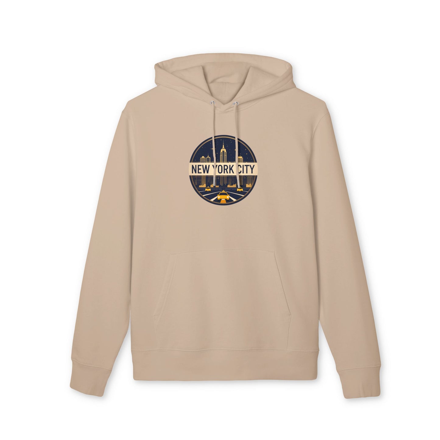 New York City Skyline Hoodie — Retro Taxi Circle Graphic