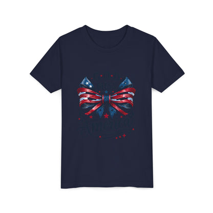 Youth Tee — "God Bless America" Patriotic Bow T-Shirt (4th of July, Memorial Day)