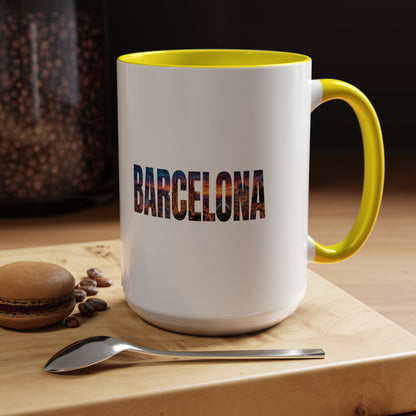 Barcelona Accent Coffee Mug — Scenic Cityscape Text Travel Souvenir (11/15oz)