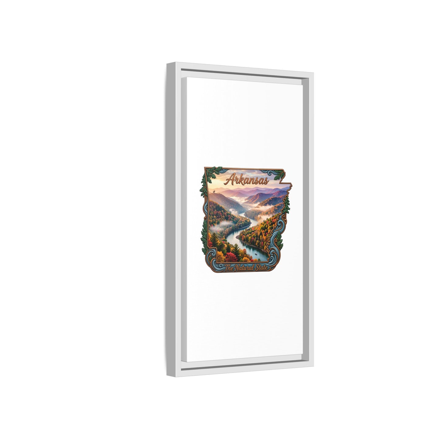 Arkansas Scenic State Map Canvas — "The Natural State" Framed Wall Art