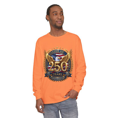 250 Years Anniversary Long Sleeve T-Shirt — USA Bicentennial 1776–2026 Eagle Emblem