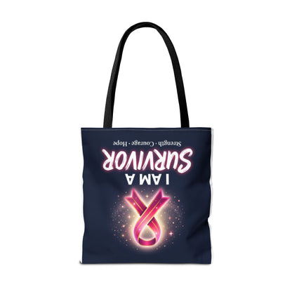 Survivor Ribbon Tote Bag — "I Am A Survivor" Breast Cancer Awareness Tote