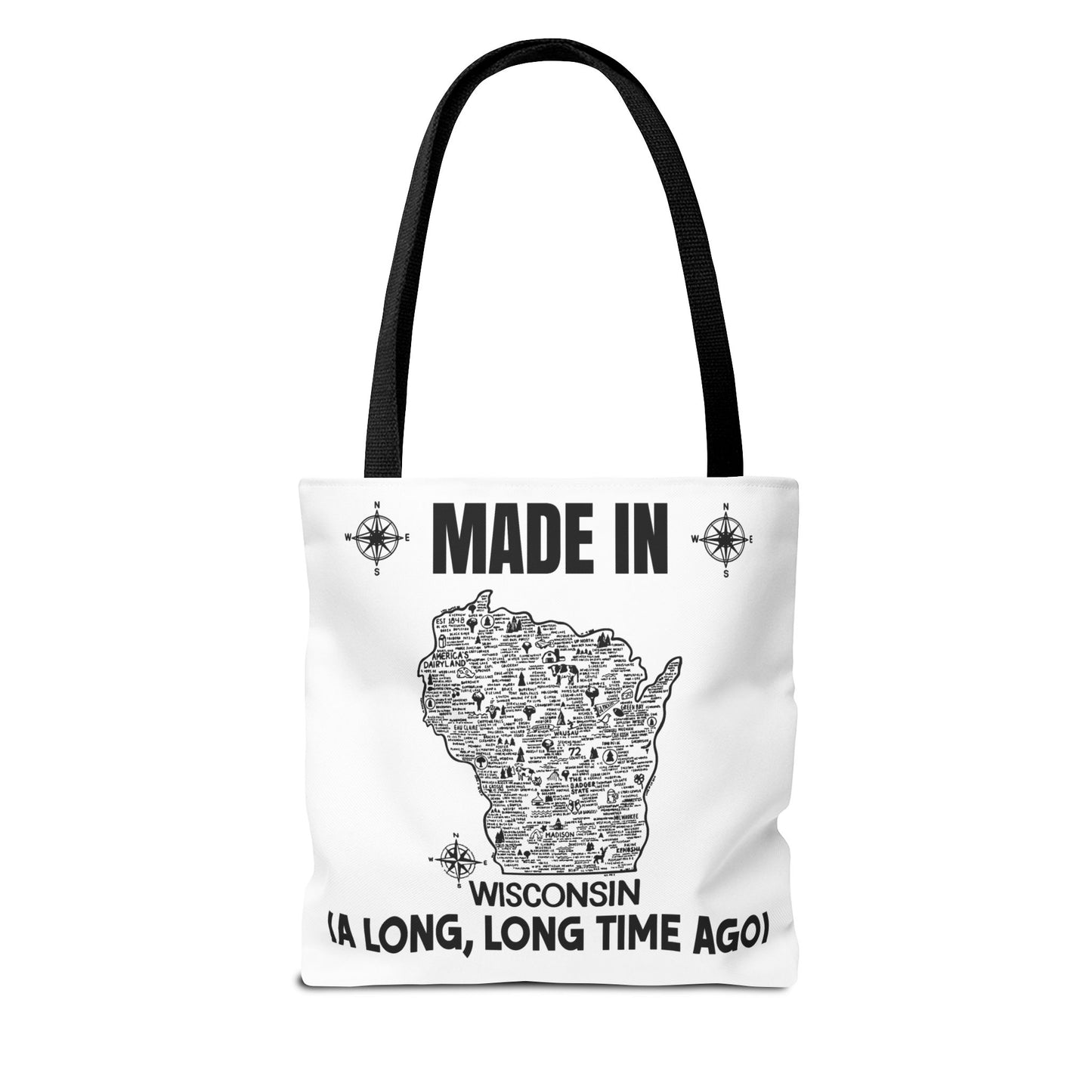 Made in Wisconsin Tote Bag — Vintage Map State Pride Tote ("A Long, Long Time Ago")