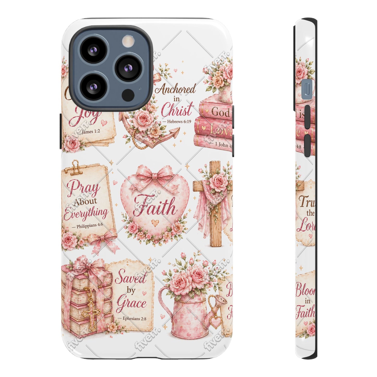 Faith Floral Phone Case – Christian Inspirational Scripture iPhone Cover (Choose Joy, Pray, Faith)
