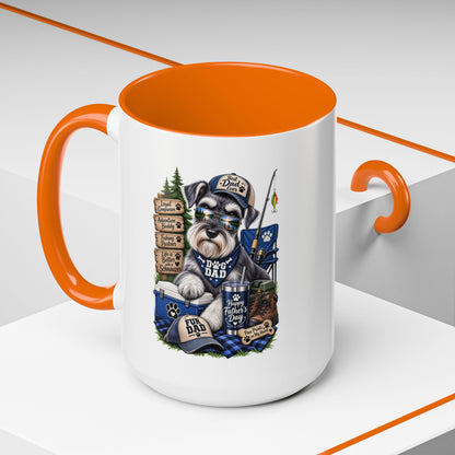 Schnauzer Dad Accent Coffee Mug – "Dog Dad" Camping Paw Print Design (11/15oz)