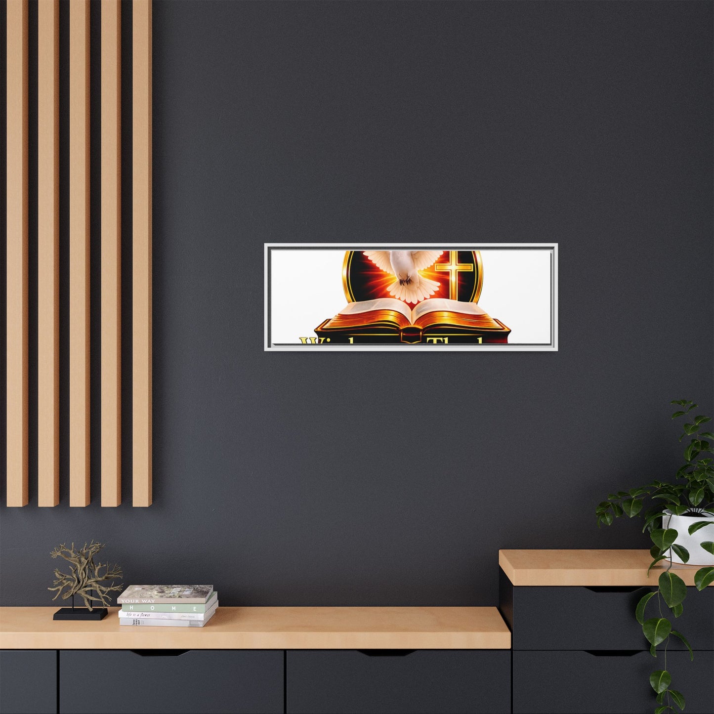 Framed Canvas Print — "Wisdom and Theology" Dove & Bible Wall Art