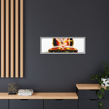 Framed Canvas Print — "Wisdom and Theology" Dove & Bible Wall Art