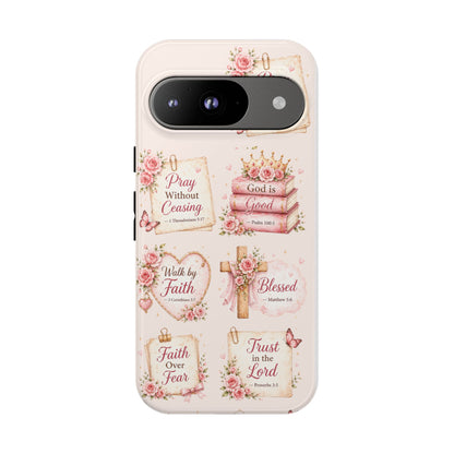 Christian Floral Phone Case — "Pray Without Ceasing" Faith Cross Design