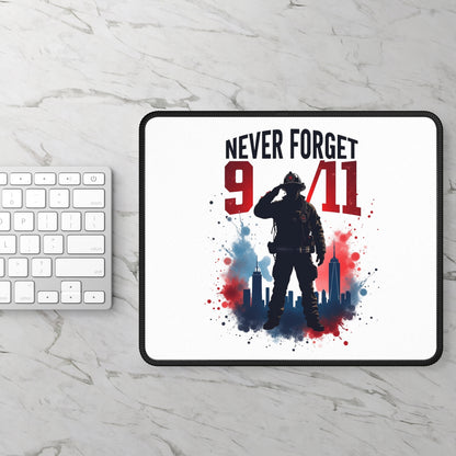 Never Forget 9/11 Remembrance Gaming Mouse Pad — Patriotic Firefighter Tribute