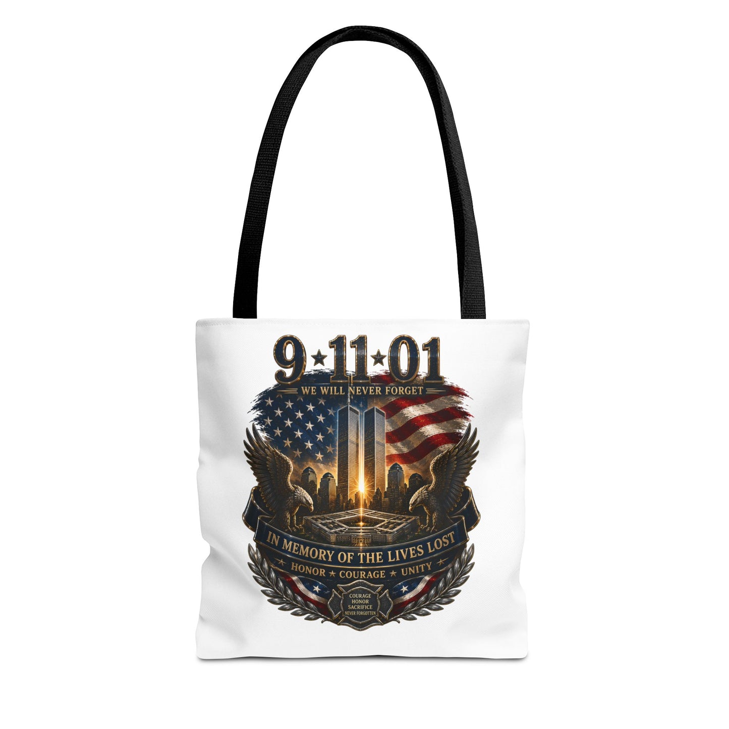 9/11 Memorial Tote Bag — We Will Never Forget Tribute Tote