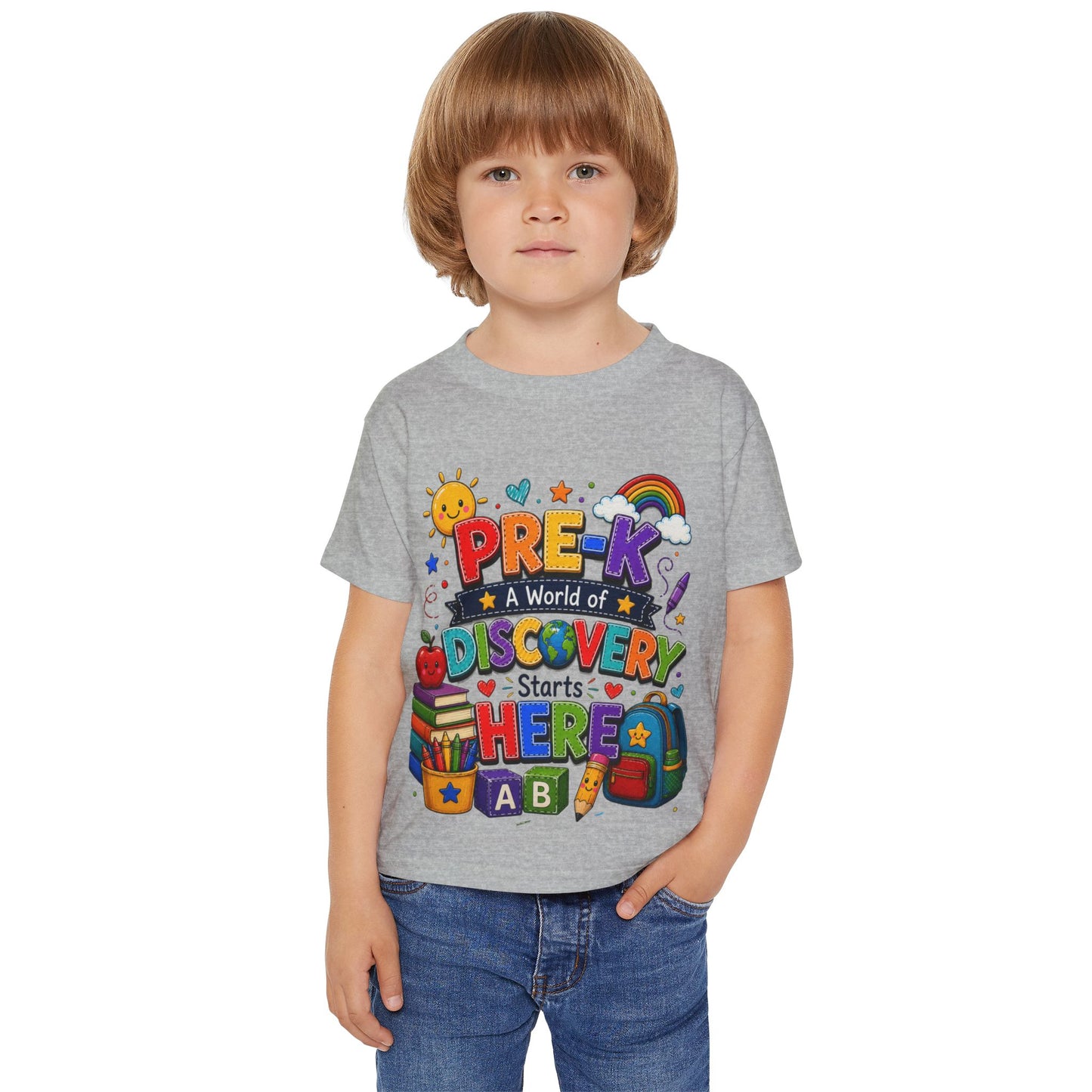Toddler T‑Shirt — "Pre-K: A World of Discovery Starts Here" Colorful Back-to-School Tee