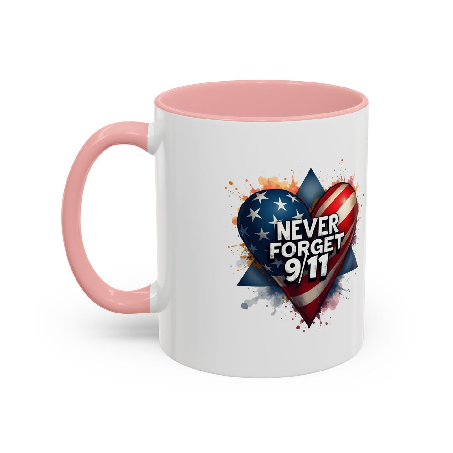 Never Forget 9/11 Heart Accent Coffee Mug – Patriotic Memorial 11/15oz