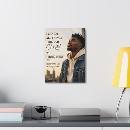Philippians 4:13 Stretched Canvas – 'I Can Do All Things Through Christ' Inspirational Wall Art
