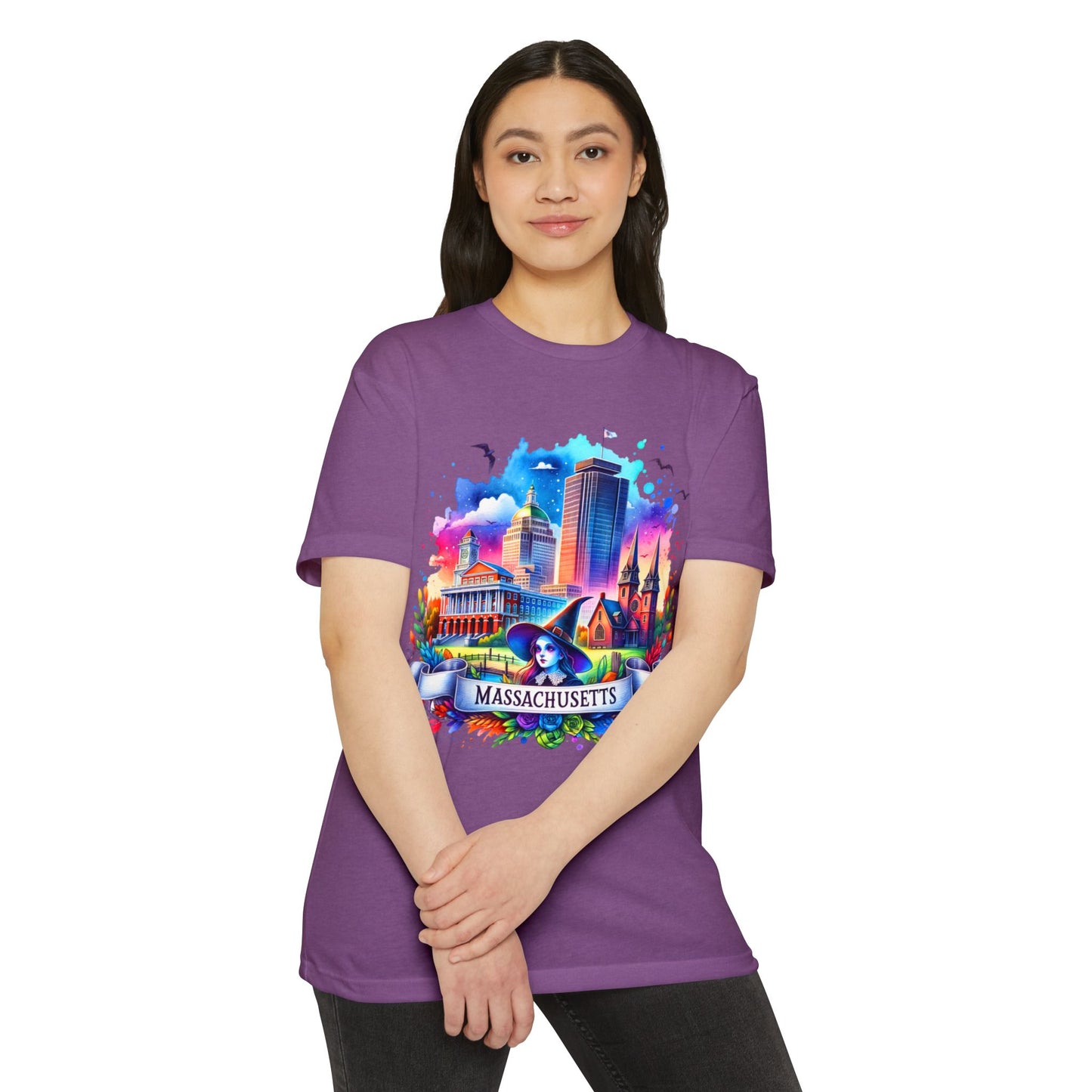 Massachusetts Watercolor Cityscape T-Shirt — Colorful State Landmark Tee