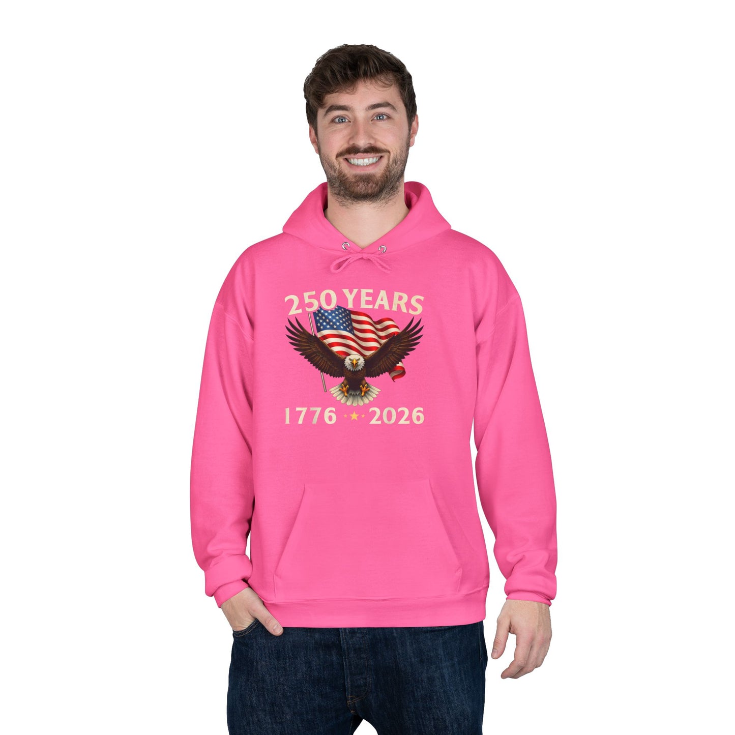 250 Years 1776–2026 Eagle Hoodie — American Flag Bicentennial Celebration Pullover