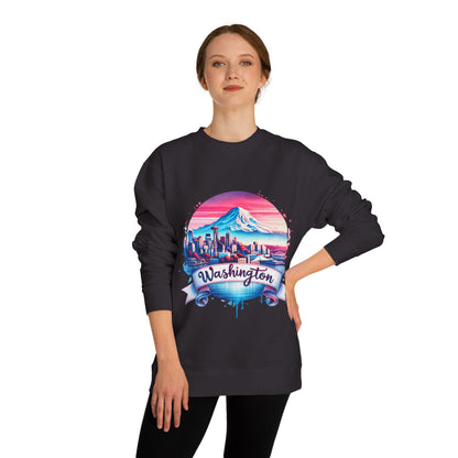 Washington Scenic Crewneck Sweatshirt — Mountain & City Skyline Design